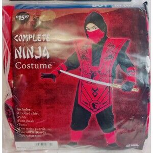 COMPLETE NINJA HALLOWEEN COSTUME BOYS SIZE MEDIUM (8-10  ) 7  PIECE SET